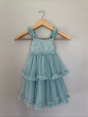 Shabby Chic Mint Green Ruffled Tulle Toddler Dress 3T